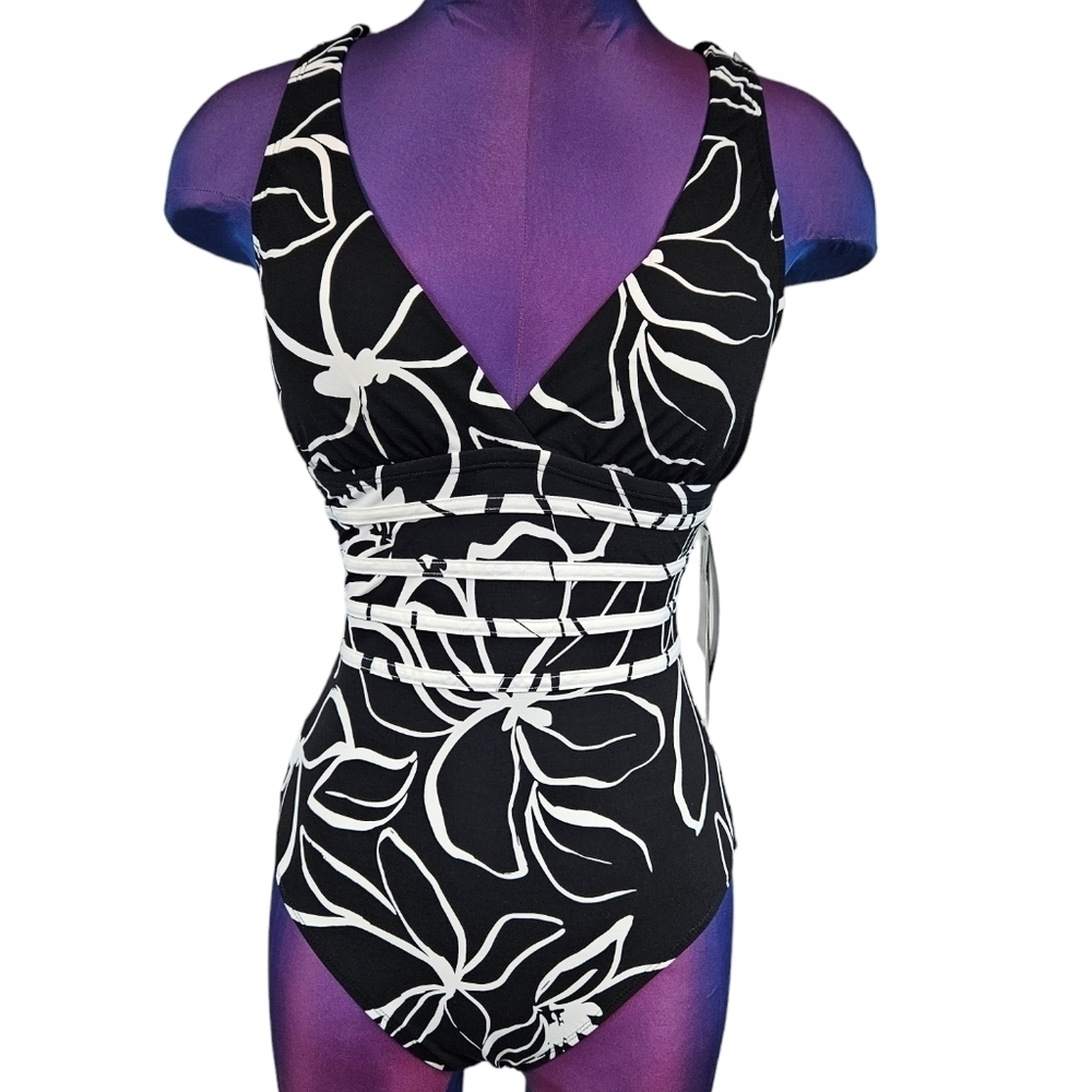 NWT La Blanca Moonlit Catalina Coast Cross Back One Piece Swimsuit Size 6 P27